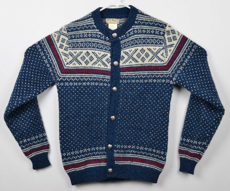 Vtg 80s L.L. Bean Men's Sz Medium Wool Blend Fair Isle Nordic Cardigan Sweater
