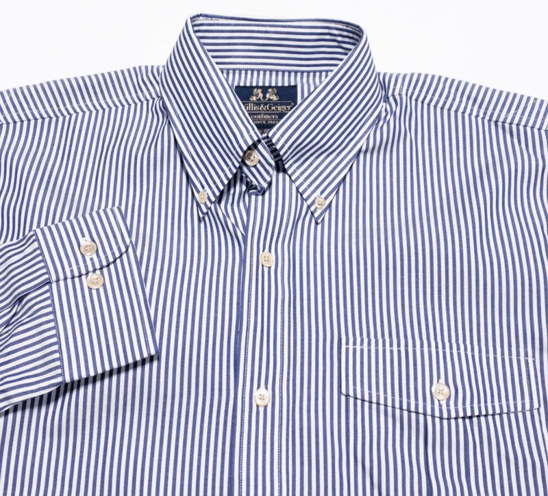 Willis & Geiger Shirt Men's 15.5 (Medium) Button-Down Blue White Stripe Vintage