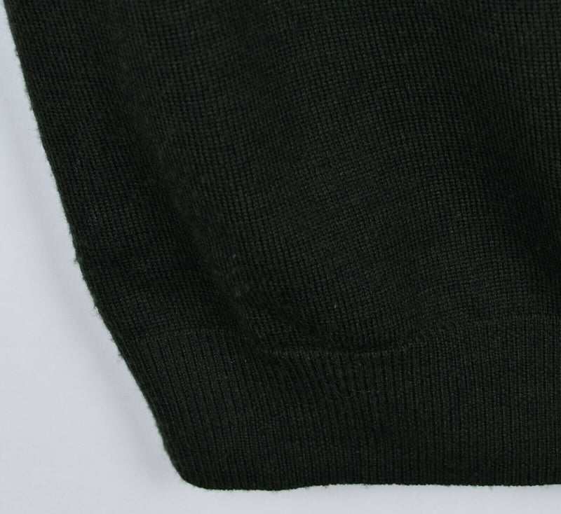 Brooks Brothers Men's Medium 100% Saxxon Wool Dark Green Collared Sweater