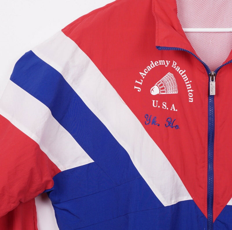 Vtg 90s ASICS Men's XL USA Colorblock Red Blue Vented Windbreaker Track Jacket