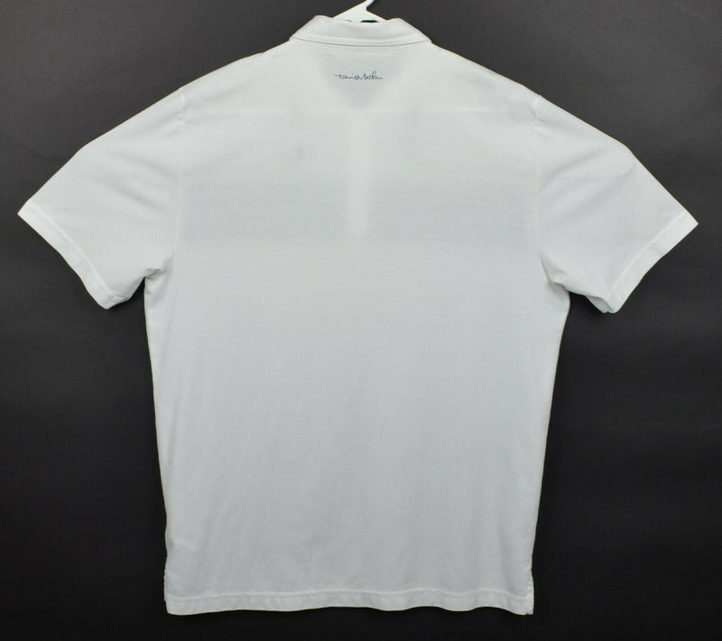 Travis Mathew Men's Sz Large Polka Dot Striped White Gray Logo Golf Polo Shirt