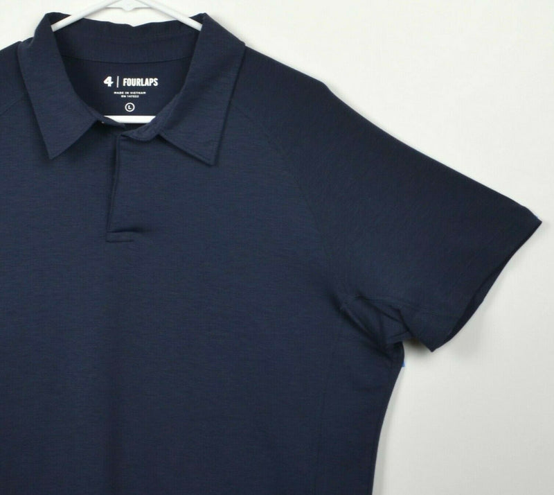 Fourlaps Men's Sz Large Polyester Wool Blend Navy Blue Athleisure Polo Shirt