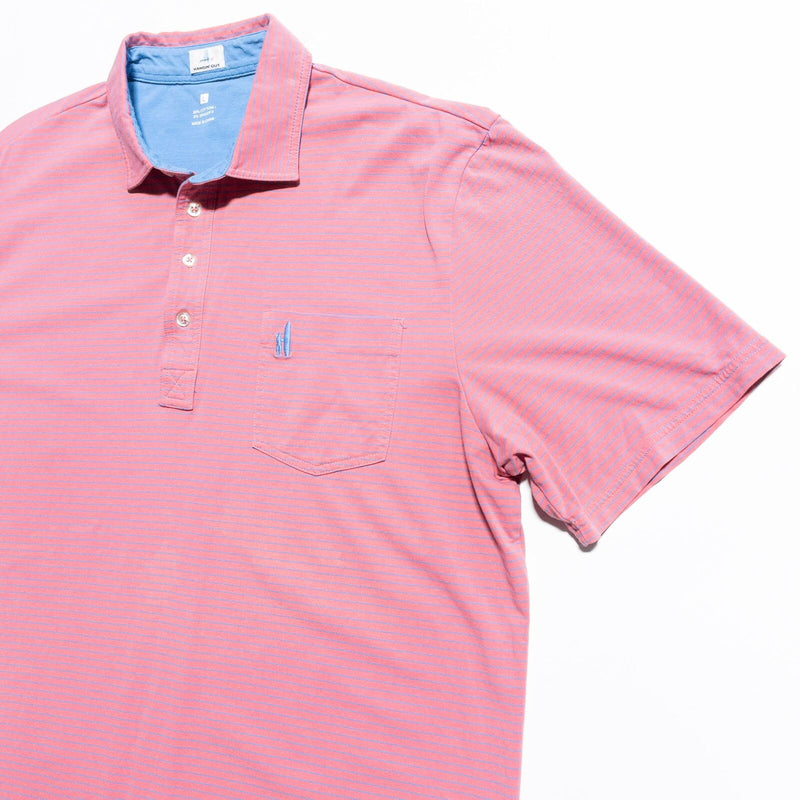 johnnie-O Hangin' Out Polo Shirt Men's Large Pink Striped Pocket Preppy Surfer