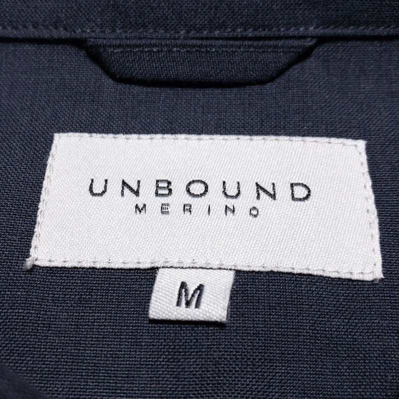 Unbound Merino Wool Shirt Men's Medium Button-Down Long Sleeve Navy Blue Knit