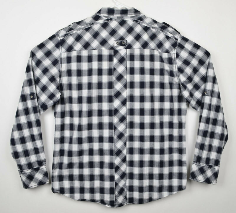 Buckle Black Men's Sz XL Slim Fit Snap Front White Black Plaid Rockabilly Shirt