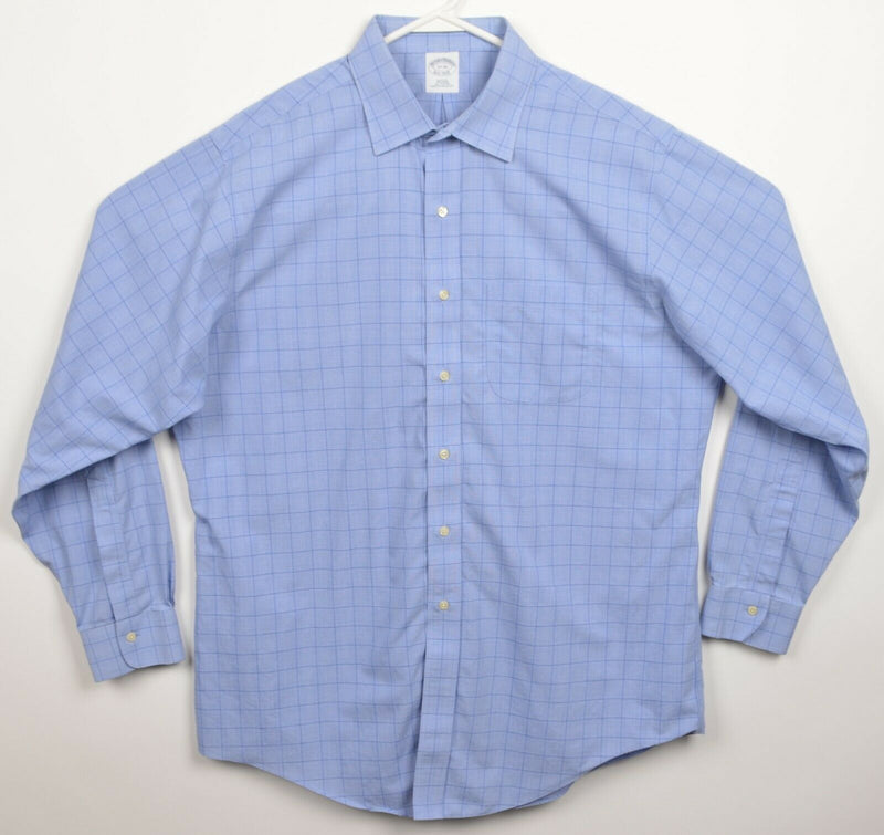 Brooks Brothers Men's 17-35 Slim Fit Non-Iron Blue Plaid Button-Front Shirt