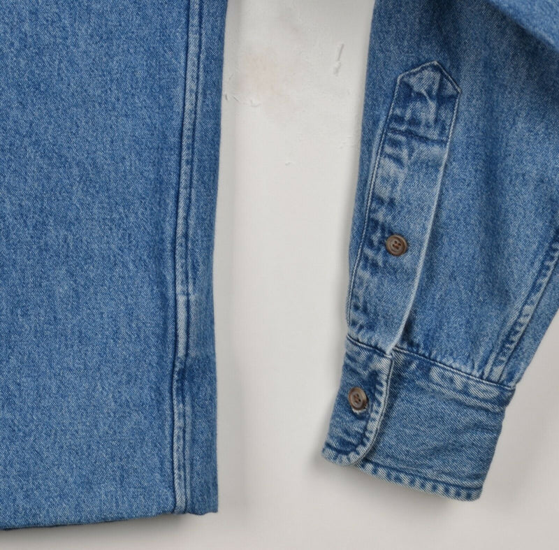 Vintage 90s Ralph Lauren Sport Women's 6 SHORT Denim Blue Jean Button-Down Shirt