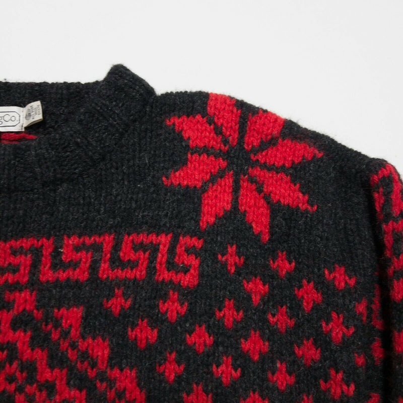Gap Women's Medium Red Black Geometric Wool Chunky Hand Knit Vintage Sweater