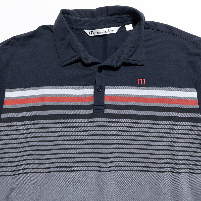 Travis Mathew Golf Polo Shirt Mens Large Gray Black Striped Stretch Short Sleeve