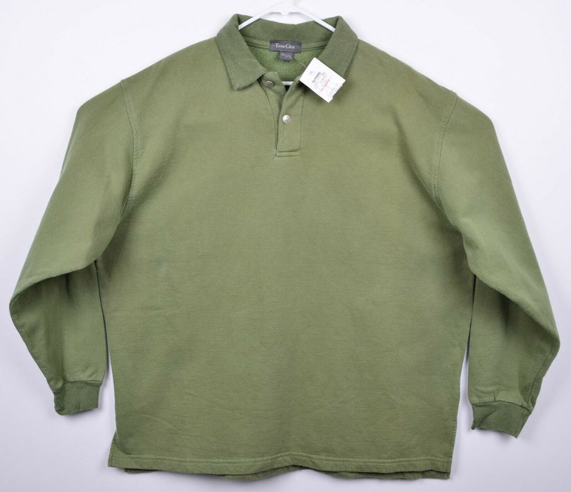 True Grit Men's Large Buffalo Nickel Green USA Collared Long Sleeve Sweatshirt