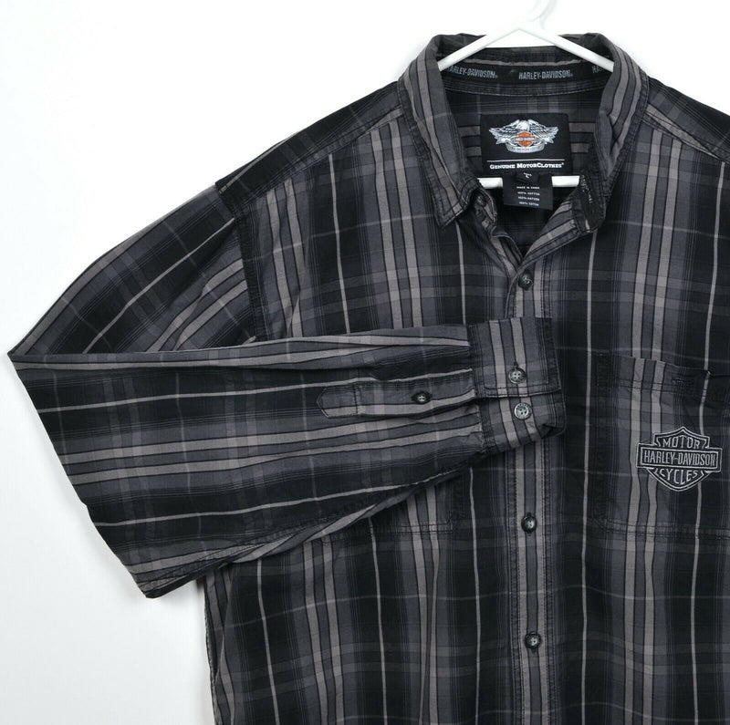 Harley-Davidson Men's LT Tall Black Gray Plaid Garage Mechanic Biker Shirt