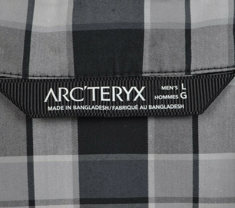 Arc'teryx Men's Large Gray Black Plaid Cotton Blend Hiking Button-Front Shirt