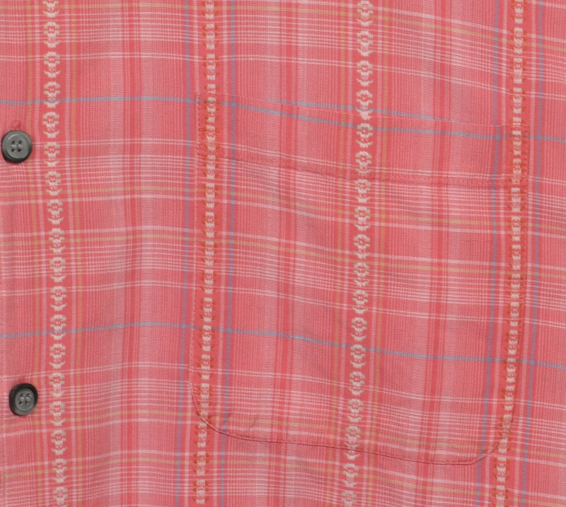True Grit Men's XL Pink Plaid Geometric Short Sleeve Button-Front Shirt