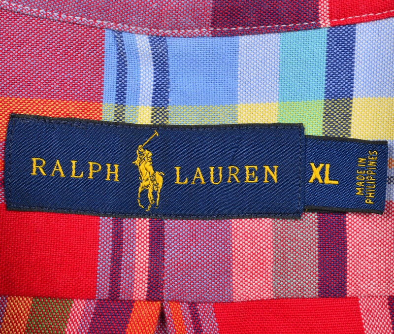 Polo Ralph Lauren Men's XL Blue Red Colorful Plaid Button-Down Shirt