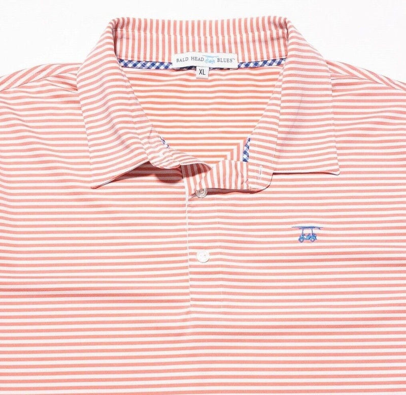 Bald Head Blues Polo XL Men's Shirt Golf Pink Striped Wicking Stretch Peach