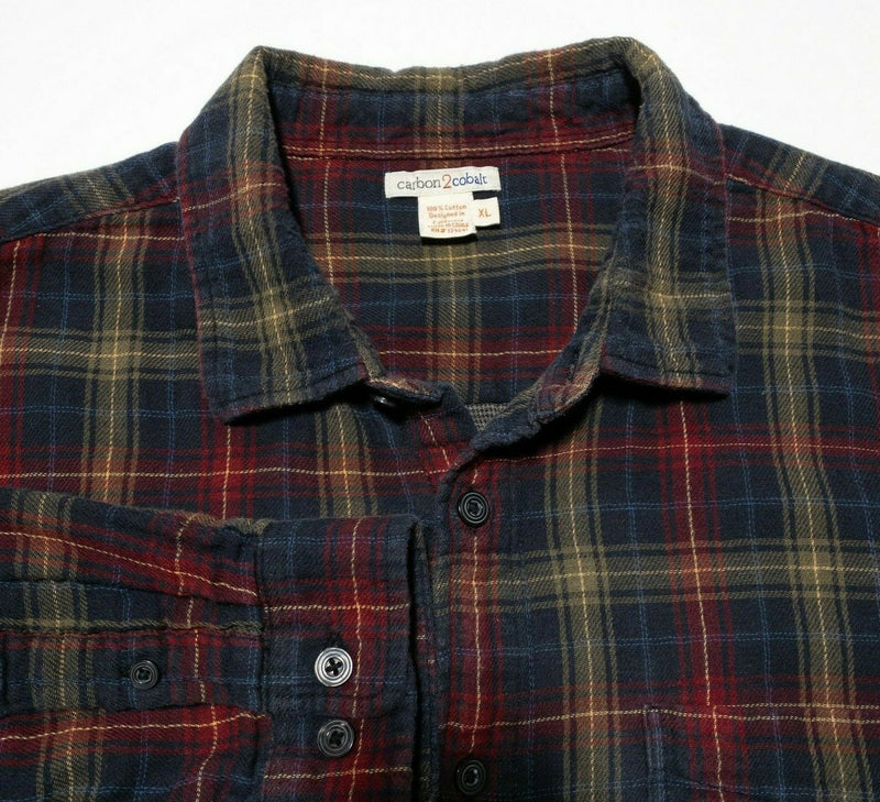 Carbon 2 Cobalt Double-Layer Flannel Shirt Navy Blue Red Green Plaid Men's XL