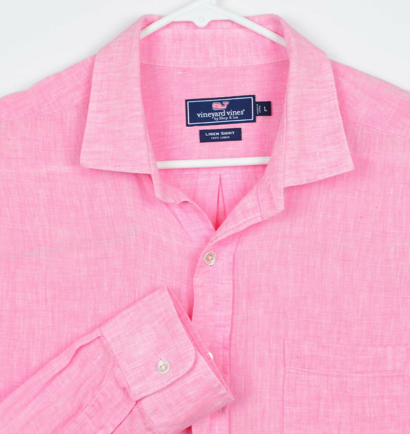 Vineyard Vines Men's Sz Large 100% Linen Solid Pink Button Front Shirt