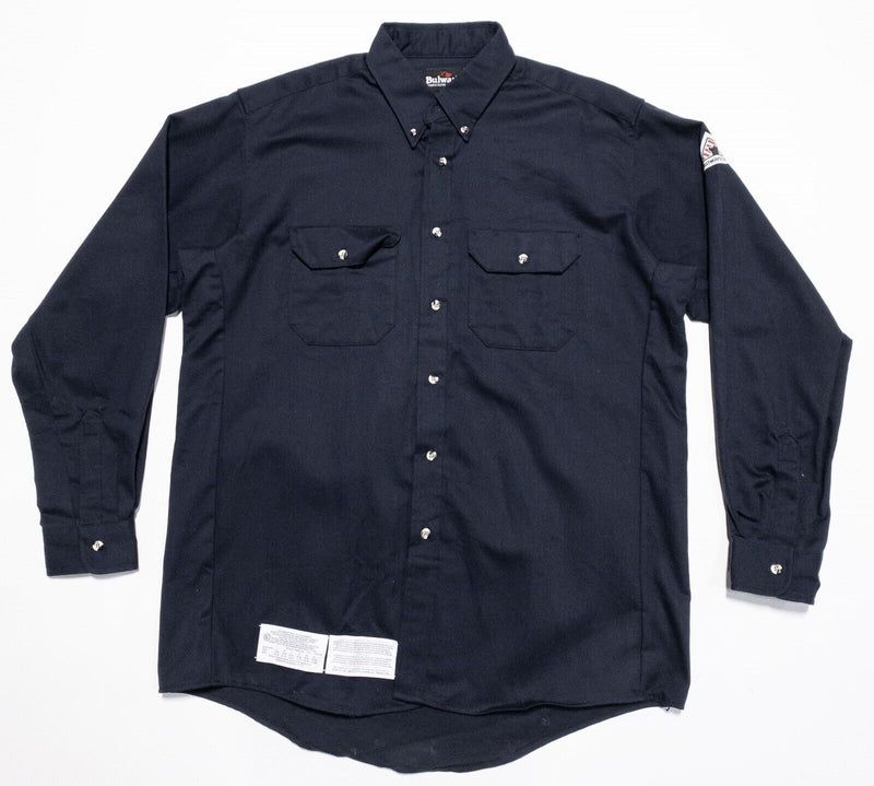 Bulwark FR Shirt Men's Large Long Sleeve Button-Down Navy Blue Work 8.6 ATPV