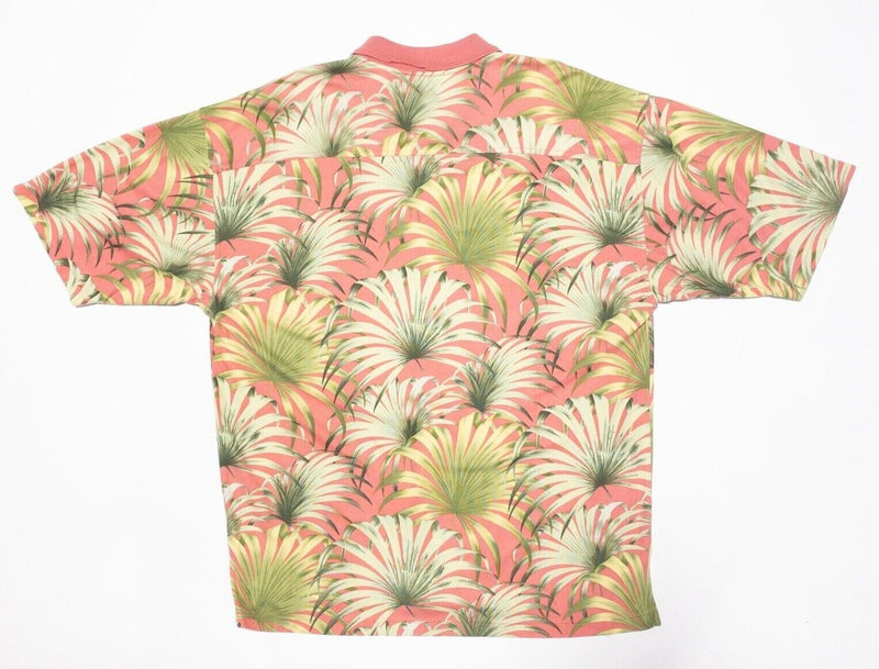 Tommy Bahama Silk Polo Shirt XL Men's Floral Palm Print Pink Green Short Sleeve