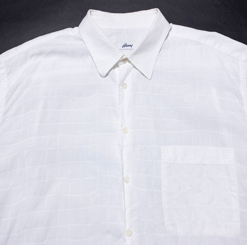Brioni Shirt Men's XL Solid White Lyocell Cotton Stretch Button-Up Italy