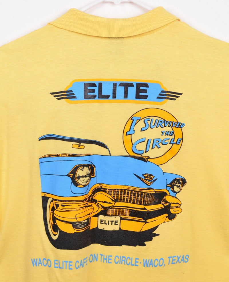 Vtg 80s Elite Cafe Men's Sz Large Waco, TX Magnolia Table Yellow Polo Shirt