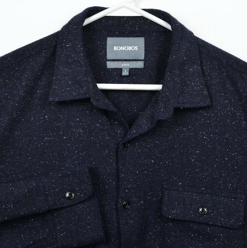 Bonobos Men's Large Slim Fit Wool Blend Navy Blue Speckled Dot Flannel Shirt