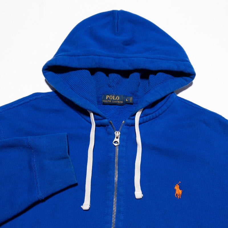 Polo Ralph Lauren Hoodie Mens Large Full Zip Thermal Hooded Pony Blue Drawstring