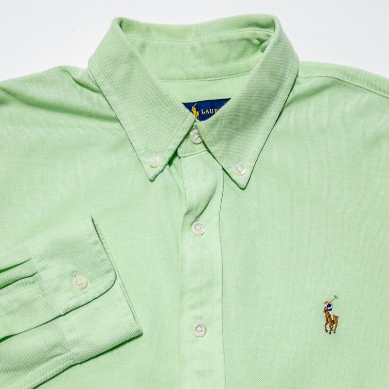 Polo Ralph Lauren Knit Oxford Shirt Large Men Lime Green Long Sleeve Button-Down