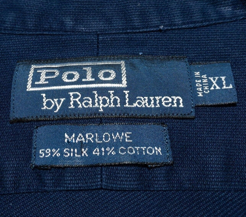 Polo Ralph Lauren Marlowe Silk Shirt Men's XL Long Sleeve Navy Blue Vi