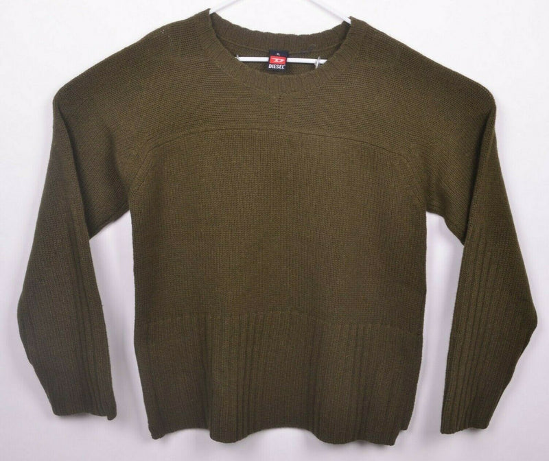 Diesel Men's XL Chunky Wool Ribbed Dark Olive Green Pullover Sweater