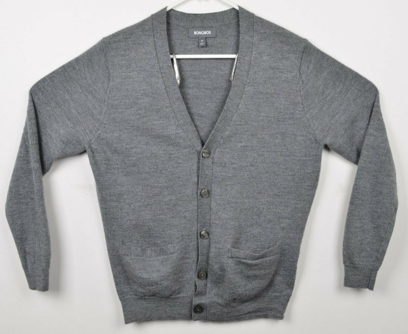 Bonobos Men's Medium? 100% Merino Wool Gray V-Neck Cardigan Sweater