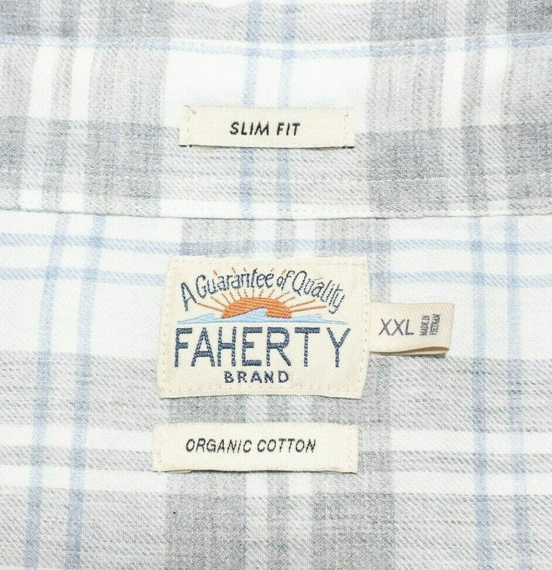 Faherty Men's 2XL Slim Fit Gray Plaid Everyday Casual Button-Front Shirt