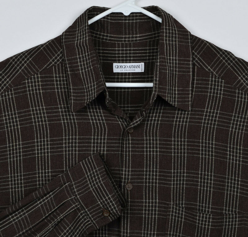 Giorgio Armani Le Collezioni Men's Sz 17/43 Brown Plaid 100% Viscose Italy Shirt