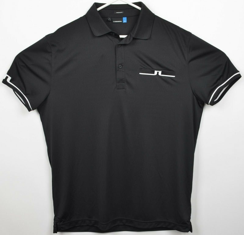 J. Lindeberg Men's XL Regular Fit Black Logo Pocket TX Jersey Golf Polo Shirt