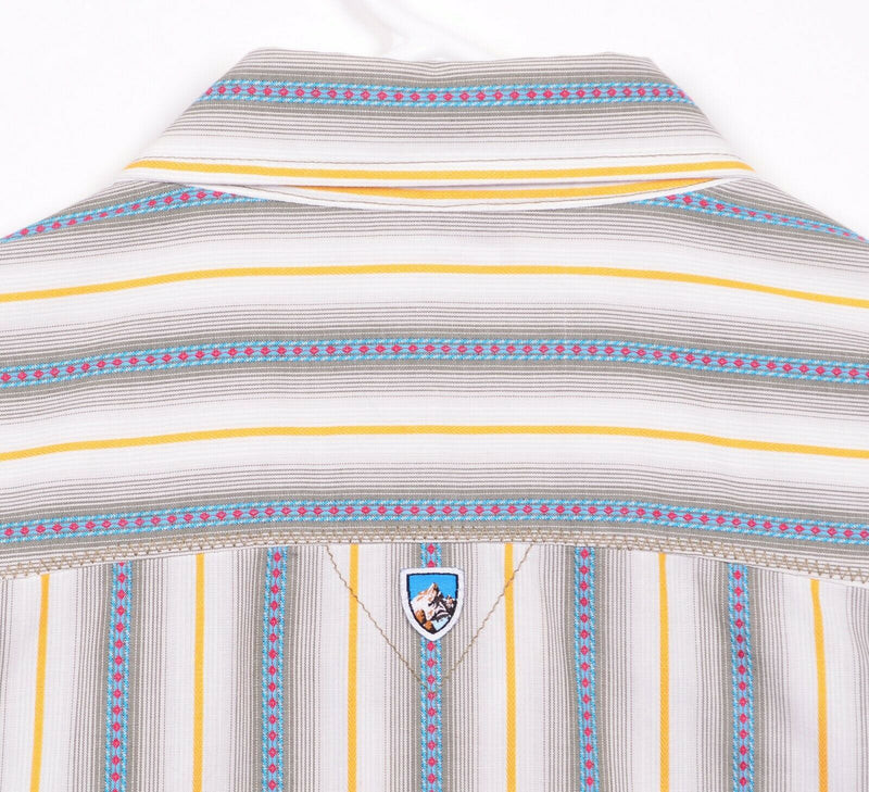 Kuhl Men's Medium Striped Metal Buttons Cotton Poly Blend Short Sleeve Shirt