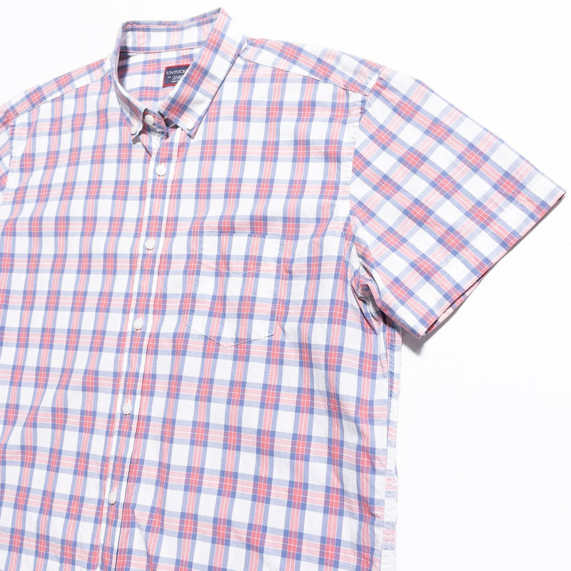 UNTUCKit Shirt Men's XL Button-Up Red Blue White Plaid Check Short Sleeve