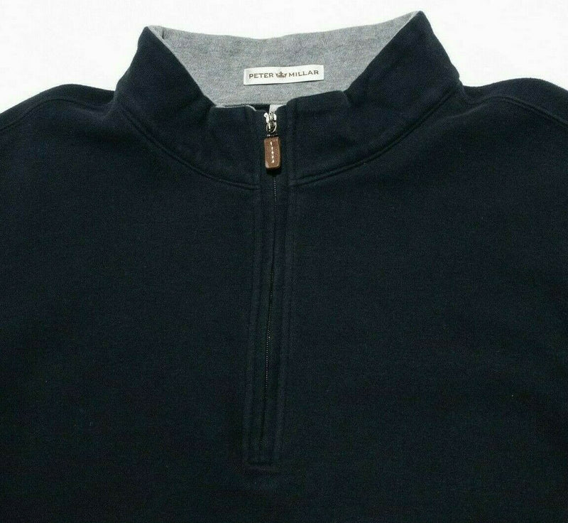 Peter Millar Crown Sport 1/4 Zip Solid Black Pullover Golf Sweatshirt Men Medium