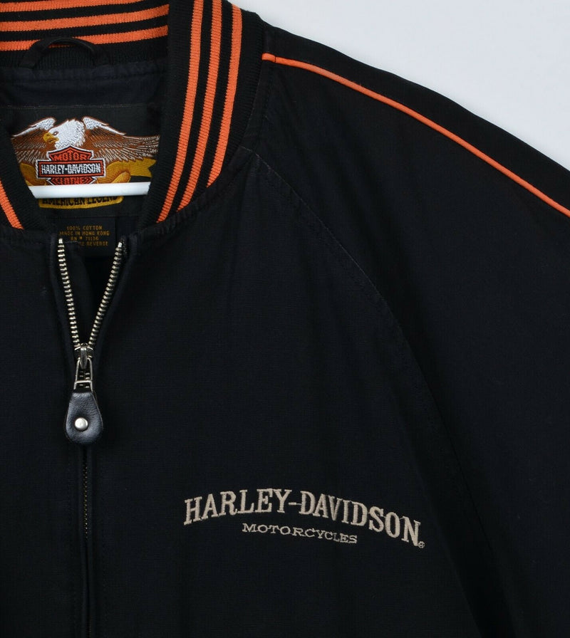 Vtg Harley-Davidson Men's Sz Medium Black Orange Motorcycle Riding Bomber Jacket