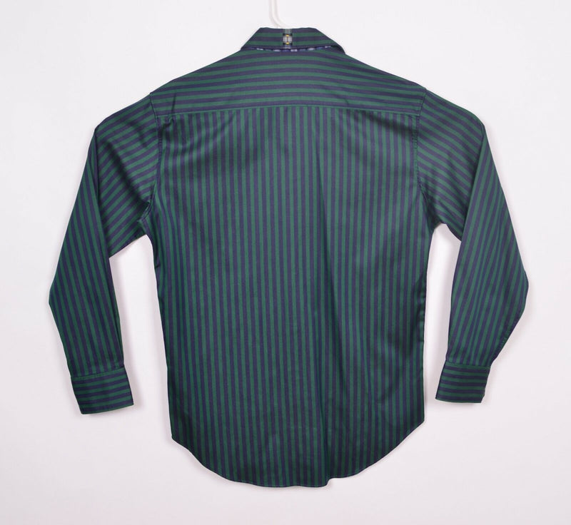 Robert Graham X Men's Sz Medium Flip Cuff Green Blue Striped Shirt