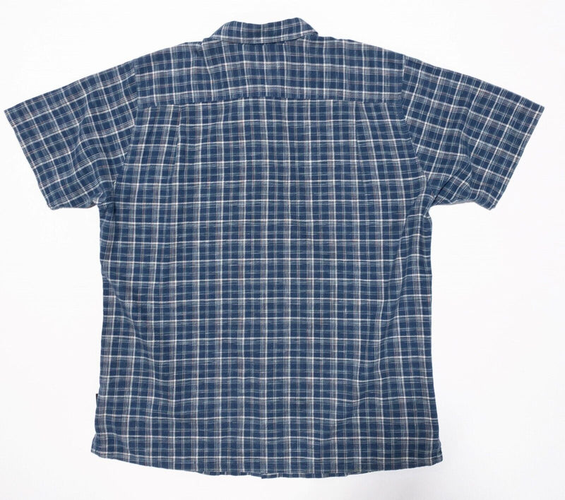 Patagonia Back Step Shirt Large Men's Hemp Blend Blue Plaid Short Sleeve Button