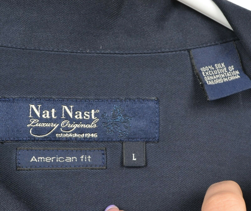 Nat Nast Men's Large American Fit 100% Silk Golf Embroidered Bowling Camp Shirt