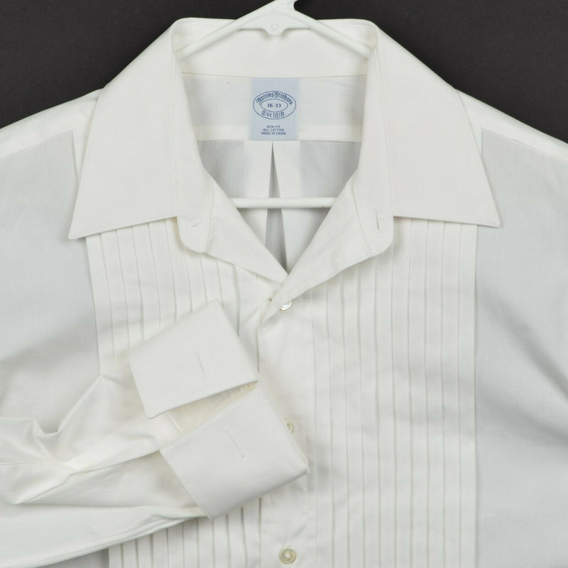 Brooks Brothers Men's 16-33 Slim French Cuff Ruffle Formal White Tuxedo Shirt