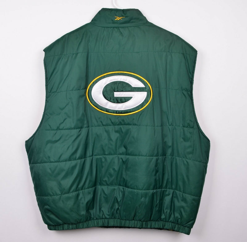 Green Bay Packers Men's Sz 2XL Packers Green Gold Full Zip Nylon Puffer Vest