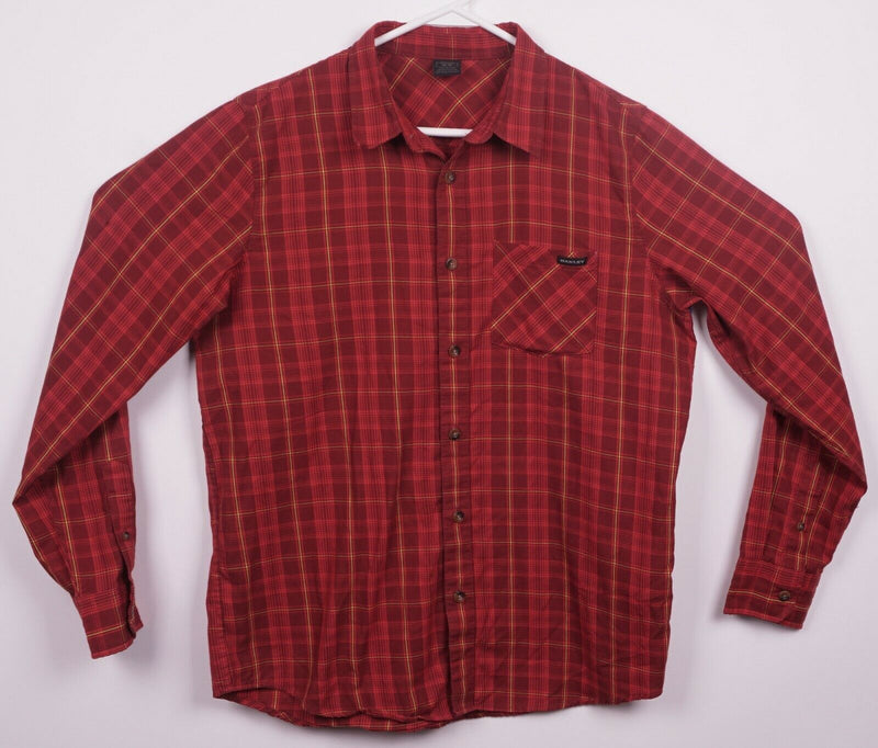 Oakley Men's Medium Red Plaid Cotton Poly Blend Long Sleeve Button-Front Shirt