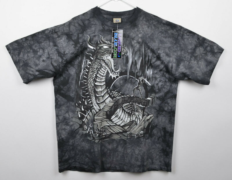 Vtg 90s Liquid Blue Men's Sz XL Dragon Skull Gray Tie-Dye NWT Deadstock T-Shirt