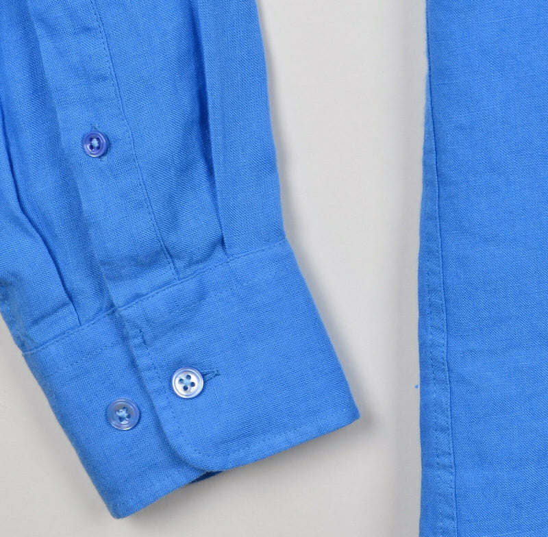 Façonnable Classique Men's Small Classic Fit 100% Linen Blue Button-Down Shirt