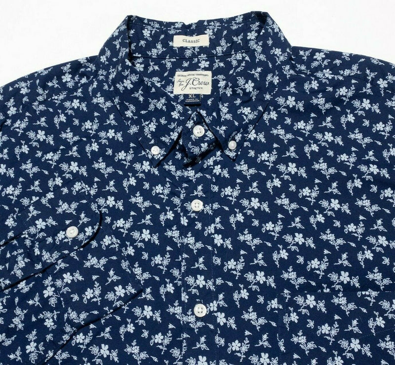 J.Crew Secret Wash Floral Shirt Button-Down Navy Blue Stretch Men's XL Classic