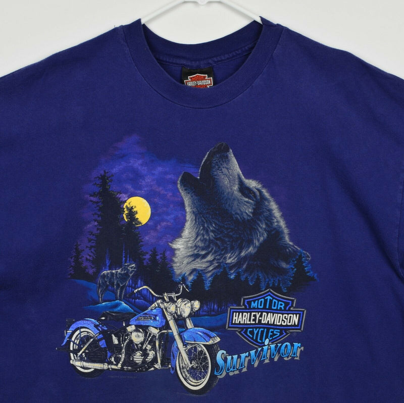 Vintage 1993 Harley-Davidson Men's 2XL Survivor Wolf Purple Double-Sided T-Shirt