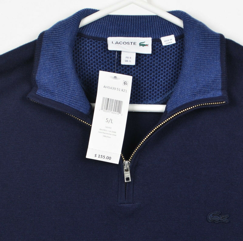 Lacoste Men's Large (5) Navy Blue Elbow Pads 1/4 Zip Pullover Sweater $155