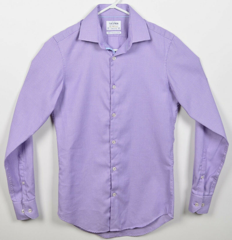 T.M. Lewin Men's 14.5/33.5 (Small) Purple Long Sleeve Button-Front Dress Shirt